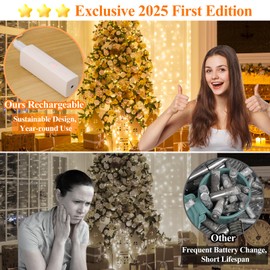 132FT(33FT*4)FT Lipstick Rechargeable Fairy Lights, Twinkle Lights Battery Operated, Mini Indoor LED String Lights with Timer for Vine, Bedroom, Christmas, Wedding, Centerpiece, Decoration, Warm White