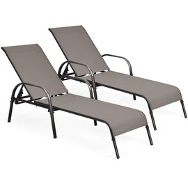 Tangkula Outdoor Lounge Chairs Set of 2, Patio Chaise Lounge with Adjustable Backrest, Reclining Pool Lounge Chairs for Outside with Heavy Duty Steel Frame, Suitable for Beach, Yard, Balcony, Poolside