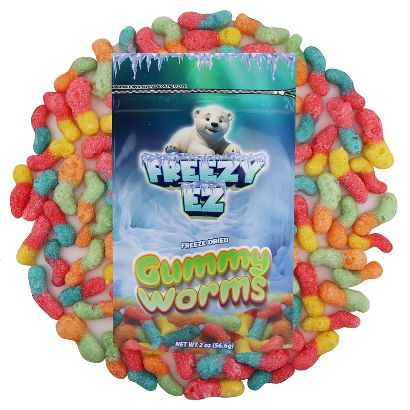 Freeze Dried Neon Gummy Worms, Crunchy Gummie Candy 2 oz