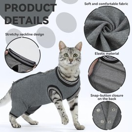 LelePet Cat Recovery Suit for Hind Legs, Surgery Recovery Suit for Cats After Surgery, Anti-Licking E-Collar Alternative Post Surgery, Long Rear Sleeve Wound Cover Abdomen Kitten Onesie, Gray XL