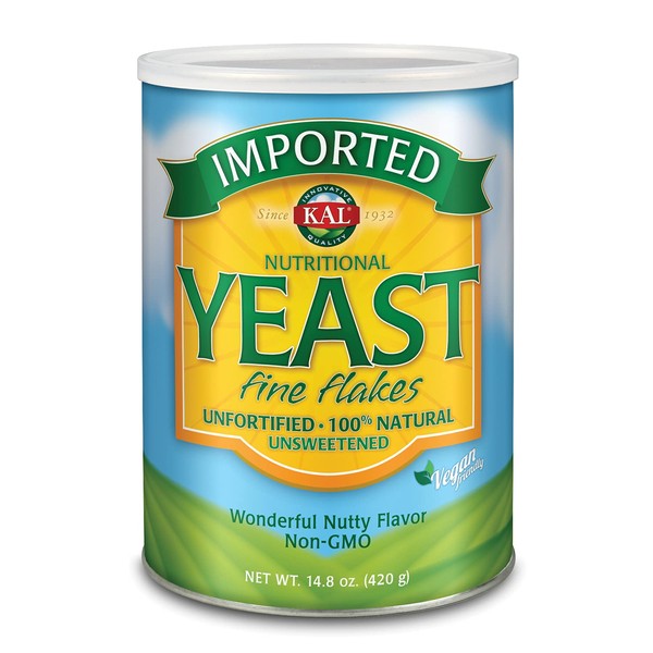 KAL Imported Nutritional Yeast Flakes, Unfortified & Unsweetened Fine Flakes, 100% Natural Source of Amino Acids & B Vitamins, Great Nutty Flavor, Non-GMO & Vegan (14.8 Ounce (Pack of 1))