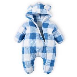 JiAmy Baby 3D Bear Ears Hooded Romper for Unisex, Newborn Knitted Sweater Jumpsuit, Long Sleeve One-Piece Bodysuit, Warm Outerwear Sleepwear 6-9 Monthes Blue