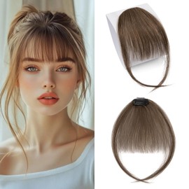 TESS 100% Real Human Hair Clip in Fringe Hairpiece Fashion Air Bangs Extensions for Women UK Daily Wear #04 Medium Brown