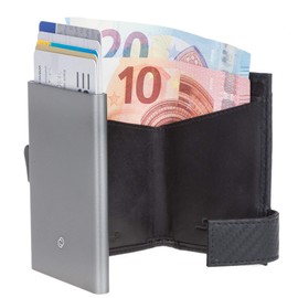 Secwal Leather Wallet Smart Mini Aluminium RFID Protection + Key Case, Black (Sw2 Carbon 01), Credit card sleeve