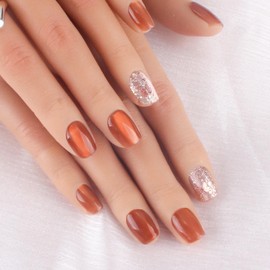 Handmade Nail Tips, Short Amber Color, Glitter 10 Pieces, Handmade, Luxurious, Cute, Simple, Stylish, Easy to Apply Gel Nail Tips (Amber, S)