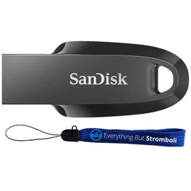 SanDisk Ultra Curve 256GB Flash Drive USB Drive 3.2 Gen 1 USB-A High Speed Thumb Drive for Computers, Laptops, Desktops 100MB/s (SDCZ550-256G-G46) Bundle with (1) Everything But Stromboli Lanyard