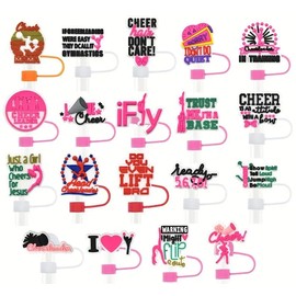 18pcs Basketball-Themed PVC Straw Covers - Dustproof & Spill-Proof Drink Toppers for Parties, BBQs & Outdoor Events. Play (Cheer 2)