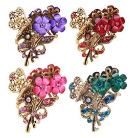 4 Pcs Elegant Chic Fancy Rhinestone Hair Claw Clips Fashion Retro Metal Alloy Flower Jaw Clips Hair Clip Hairpins Ponytail Holder Women Lady Hair Accessories