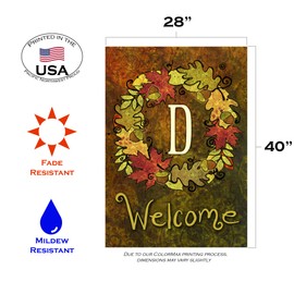 Toland Home Garden Fall Wreath Monogram D 28 x 40 Inch Decorative Autumn Leaves Welcome Initial House Flag