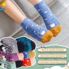Eocom 6 Pairs Children's Winter Thick Warm Wool Socks Soft Kids Socks Random Color (Bear, 3-5 Years)