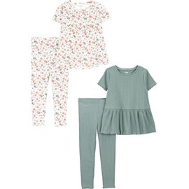 Simple Joys by Carter's Girls' Casual Playwear Sets (Pack of 4), Bottle Green/White Floral