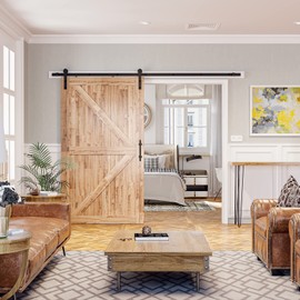 SMARTSTANDARD 9ft Barn Door Hardware kit, Barn Door Track, Sliding Door Hardware kit, Smoothly and Quietly -Heavy Duty Sturdy -Easy to Install, Fit 54" Wide Door Panel (I Shape Hanger)