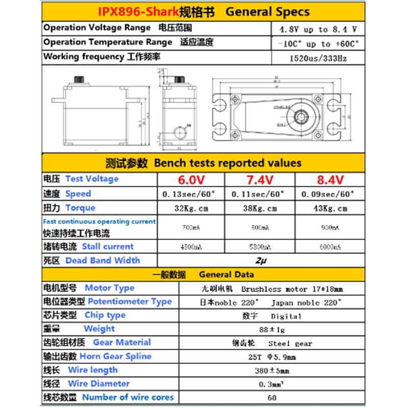 GDW IPX896 43Kg Coreless Servo Motor Brushless Metal Gear Digital