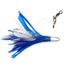 Qty 5 Mix Colors Fish WOW! 4.5" Bullet Super Hex Jet Head Feather Rig with a Double Hook Trolling Rigged
