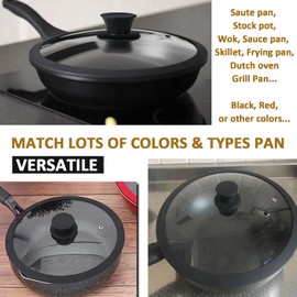 Glass Lid for 11 Inch Cast Iron Skillets Frying Pans, 28cm Tempered Lids for Dutch Ovens, 11In Pan Cover with Stainless Steel Rim for Stock Pots, Heat Resistant Handle, Dishwasher Safe