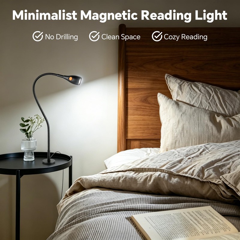 acegoo Minimalist Magnetic Reading Light for Bed Headboard Dimmable LED