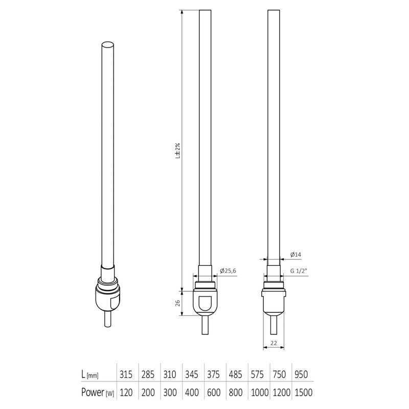 Terma Heating Element, Grey Wire, 400w