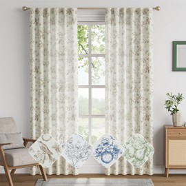 jinchan Linen Floral Curtains for Living Room 84 Inch Length Taupe Printed Toile Curtains French Country Farmhouse Curtains Cottage Core Curtains Back Tab Light Filtering Window Drapes Set 2 Panels