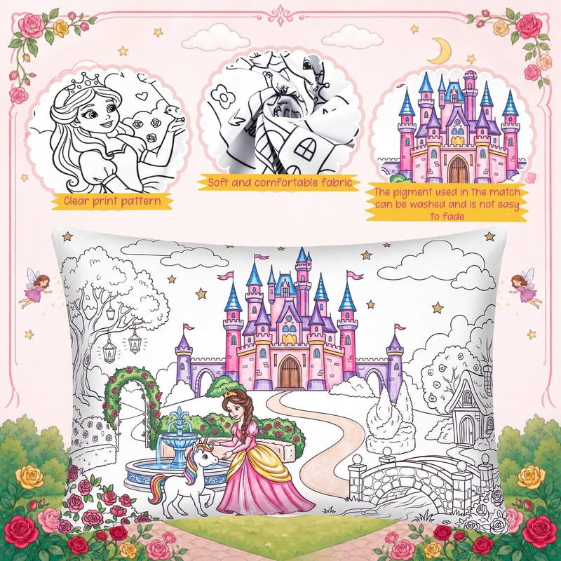 4 Set Coloring Pillowcase with Marker Craft Kit,Princess