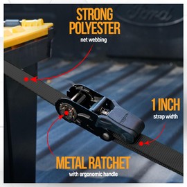 FORTEM Ratchet Straps, Tie Down Strap Set 2300lb Break Strength, 4 Pack 15ft x 1in, 4 Soft Loops, Moving Straps Tie Downs, Cargo Cam Buckles for Trucks, Carry Bag, for Men