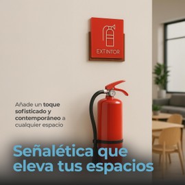 Señalética Extintor | Woodlux de MDF y Acrílico para Interior | Letrero Diseño Minimalista | Fácil Instalación | Ideal para Oficinas, Negocios o Hogares | Rojo | NEON ESTUDIO