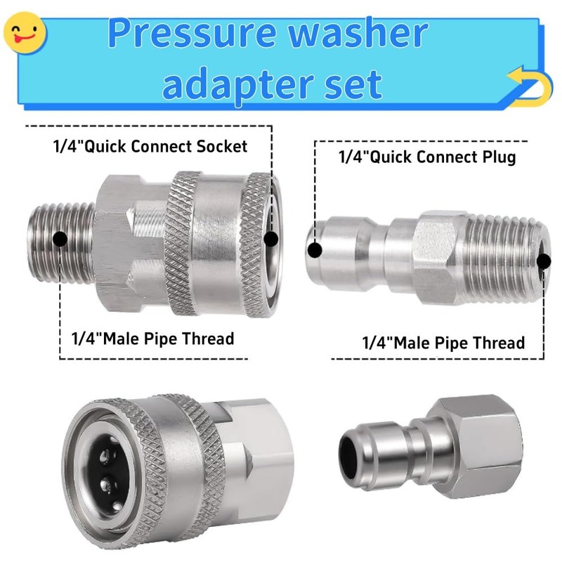 Fabselection Pressure Washer Adapter Kit, 4 Pcs Durable Stainless NPT