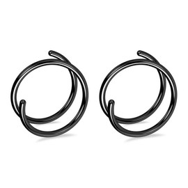 Oufer 20G 2PCS  Titanium Spiral Right Left Side Double Rows Hoop Right Side Nose Rings Hoop Inner Diameter 8mm - Colour: Black, Side: Right Side