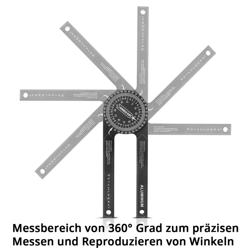 STAHLWERK Protractor 360° Aluminium Mitre Protractor | Angle Measuring Device
