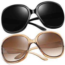 Oversized Sunglasses Womens Polarized, Ladies Big Frame Sun Glasses UV Blocking, Trendy Full Coverage Large Jackie Sunnies Shades (Black+Clear Brown)