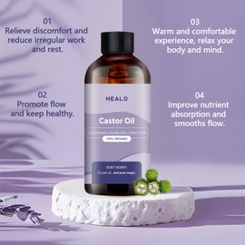 Healo Castor Oil Pack Wrap, Healo Castor Oil Pack Wrap Kit - 3.38 oz with Reusable Wraps - Adjustable Elastic Straps - for Neck and Stomach (1)