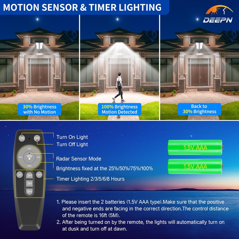 Deepn Solar Lights Outdoor for Outside, IP66 Waterproof Street Lights