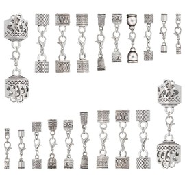 PH PandaHall 20 Sets 10 Styles Leather Cord End Caps Alloy Cord End Caps with Lobster Clasp End Tip with Loop Ring Connector for DIY Crafts Jewellery Making Necklace Bracelet