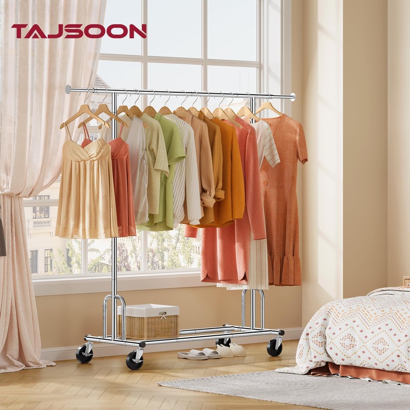Tajsoon Heavy Duty Clothes Rack Foldable Garment Rack with Wheels