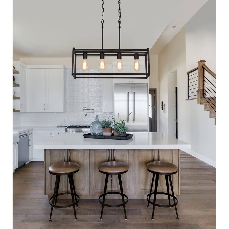 AMZASA Black Rectangle Island Lighting Rectangular Modern Industrial Chandelier 4