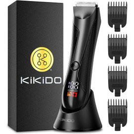 KIKIDO Groin Trimmer for Men, Body Hair Trimmer for Men, Waterproof Hair Tirmmer with Rechargeable Charging Dock, Mens Grooming Kit with Ceramic Blade&LED Light, Groin Hair Trimmer for Men Ball/Pubic