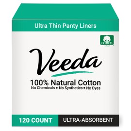 Veeda Natural Cotton Ultra Thin Panty Liners for Women - Breathable Thin Daily Liners are Always Chlorine and Toxin Free - Hypoallergenic & Comfortable Pantyliners - 120 Count