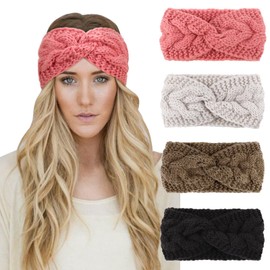 DRESHOW Women's Winter Knitted Headband Girls, 4 Pieces Headbands, Knitted Hair Band, Ear Warmers, Elastic, Autumn and Winter Headband Women