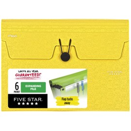 Five Star 6 Pocket Expanding File Organizer, Plastic Expandable File Folders with Pockets and Tab Inserts, Holds 11" x 8-1/2", Bungee Closure, Harvest Yellow (355520G)