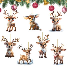 7pcs Elk Christmas Ornament Cute 2D Elk Christmas Hanging Pendant Acrylic Christmas Tree Hanging Decorations Xmas Car Hanging Ornament Christmas Tree Decorations Set Funny Xmas Ornaments