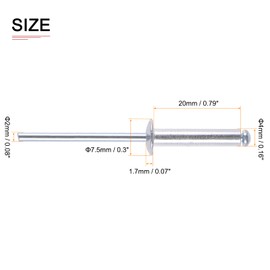DTGN 120pcs 4mm x 20mm (DxL) Blind Rivets Mechanical Connection Aluminum Dome Opening Rivets Open Rivets