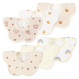 Comfort U Baby Bib Bib Set of 6 for Girls, Boys, 4 Layers, Gauze, 100% Cotton, Tarpaulin, Absorbent and Quick Drying, Soft, Petal Shape, 360° Rotation, Baby Apron, Snap Button, For Nursery Schools, Baby Shower Gift, Yellow