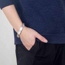 H&Beautimer 925 Sterling Silver Bracelet 10/12MM Cuban Chain Bracelet Fine Jewelry Men Silver Brand Chain 7,7.5,8,8.5,9,9.5,10'' Birthday Gift (12MM Glossy Brand, 7 Inches)