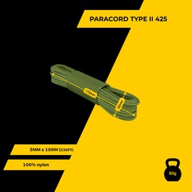 EdcX 3 mm Nylon Paracord 425 (15, 30, 50 and 100m) – 3 mm Type II, 100% Nylon Rope, 3 Strand Rope, 3 mm Nylon Rope in Many Colors (Moss, 15 m)