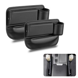 AIUSLN 2-Pack Car Seat Gap Filler Organizer, Stylish& Superior Leather Seat Gap Filler Organizer Storages Automotive Accessories for Car SUV Truck with Cable Hole can Holders Phone, Sunglasses, Keys