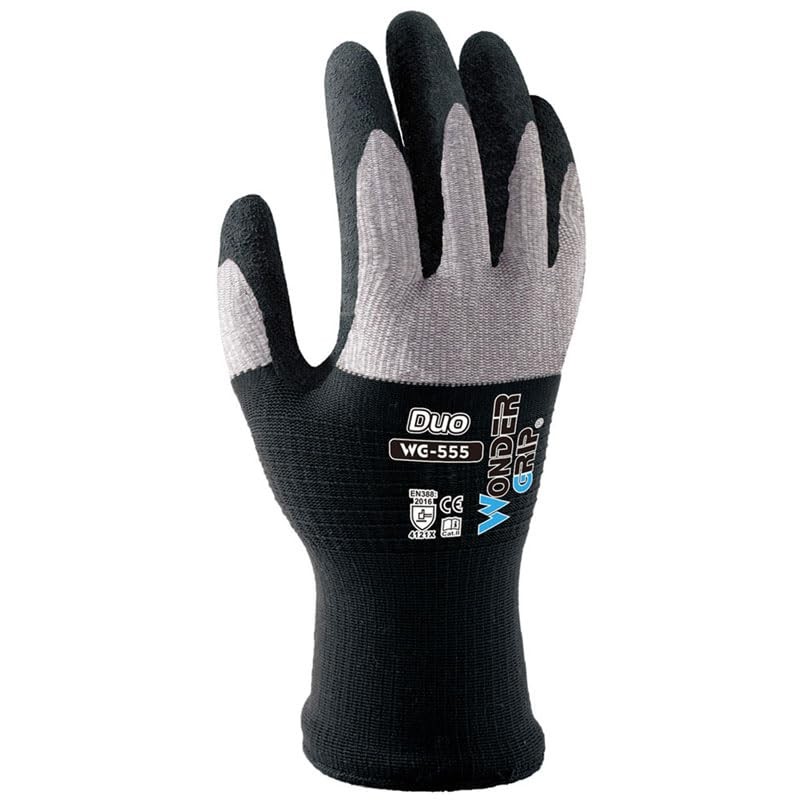 Uniworld WG555 Wonder Grip Duo Nitrile Coated Gloves, Gray, Black,
