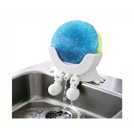 Funny Hanging Sponge Holder with Drainage, Funny Sponge Holder for Sink, Toolless, Kitchen Organiser (White)