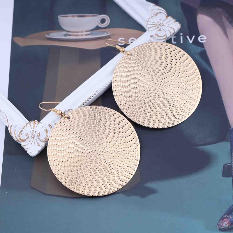 Iaceble Boho Large Disc Drop Earrings Hammered Disc Earring Disc