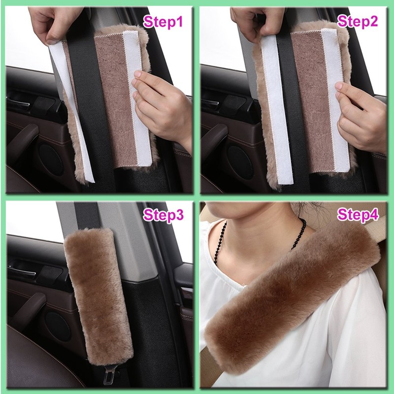 OGLAND Genuine Sheepskin Plush Fuzzy Car Seat Belt Should Pad,