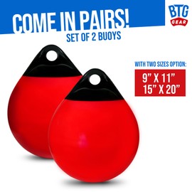 BTG GEAR Set of 2 Pack 9" x 11" Inflatable Vinyl Round Boat Fenders Bumpers Mooring Buoys for Docking/Fishing/Crab/etc (Red and Black)