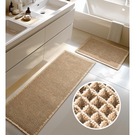 Large Waffle Bath Mat Set, Non Slip Bathroom Mat Set, Ultra Absorbent Bath Mats for Bathroom Decor, Extra Soft Floor Bathroom Rugs Sets 2 Piece, Washable Bath Mats (51×119cm and 41×61cm)